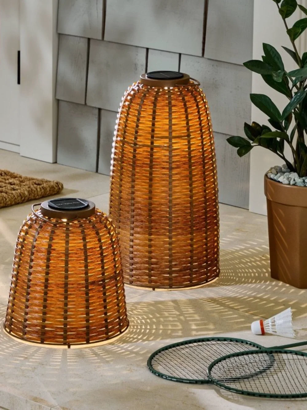 Set of 2 Woven Solar Lanterns by Hearth & Hand™ w/ Magnolia, 17.25” & 9.75” tall